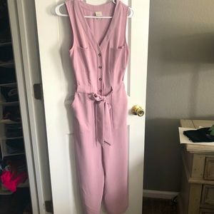 Pale pink shin length button down jumpsuit
